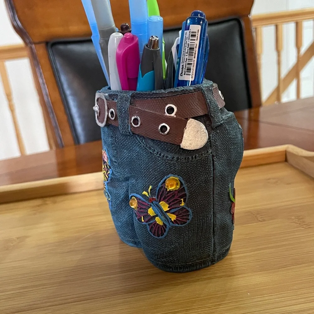Denim Butterfly Pen Holder